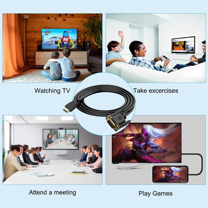 HDSUNWSTD HDMI to VGA (Male to Male) Video Adapter Converter Cord Cable (4.9 Feet/1.5 Meters) for Computer, Desktop, Laptop, PC, Monitor, Projector, HDTV, and More (NOT Bidirectional) - Image 5
